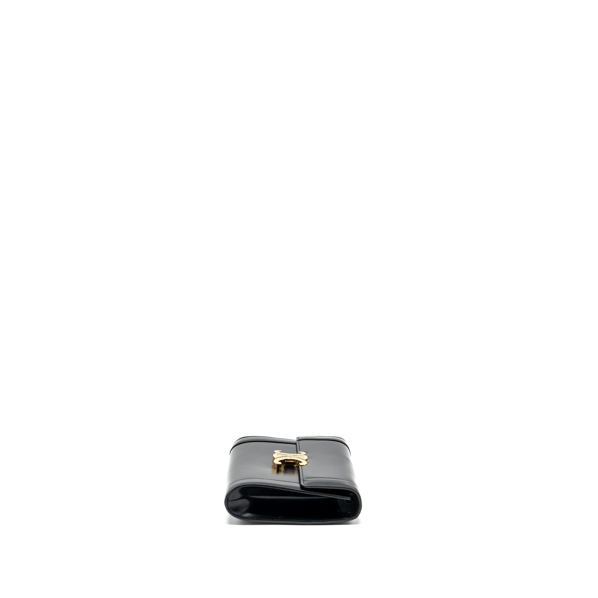 CELINE TRIOMPHE FLAP WALLET WITH STRAP CALFSKIN BLACK GHW