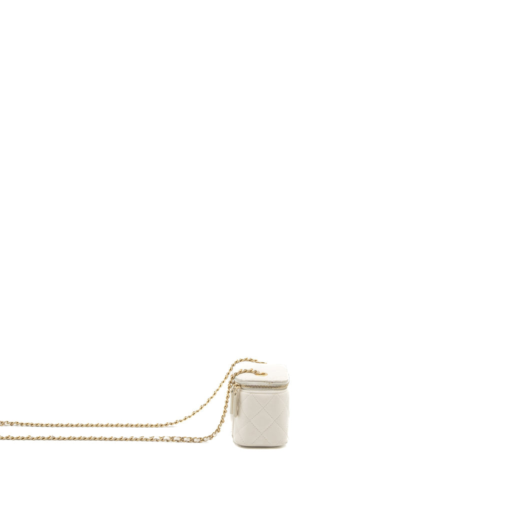 CHANEL PEARL CRUSH MINI VANITY LAMBSKIN WHITE BRUSHED GHW