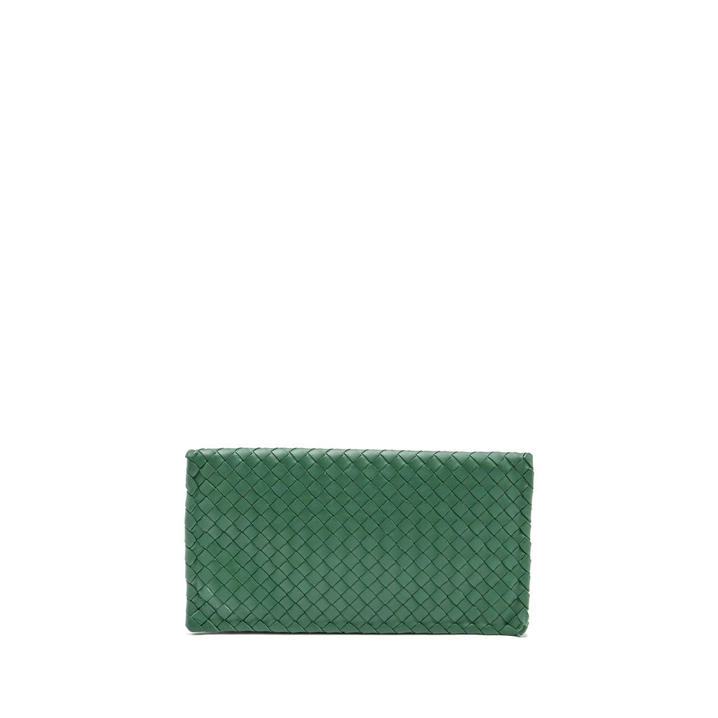 BOTTEGA VENETA CLUTCH NAPPA GREEN BLACK HARDWARE