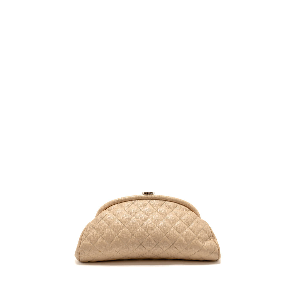 CHANEL TIMELESS KISSLOCK CLUTCH CAVIAR BEIGE SHW