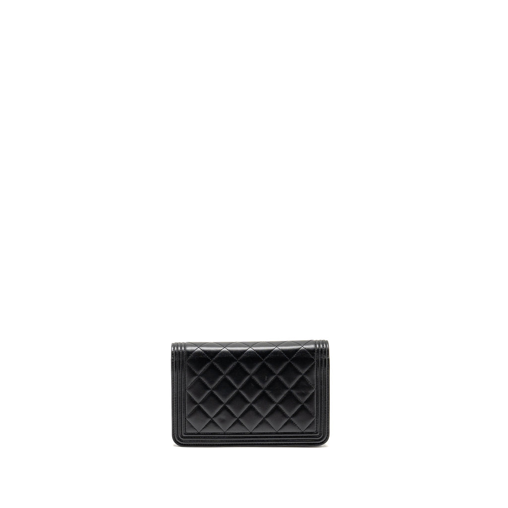 CHANEL BOY WALLET ON CHAIN LAMBSKIN BLACK GHW