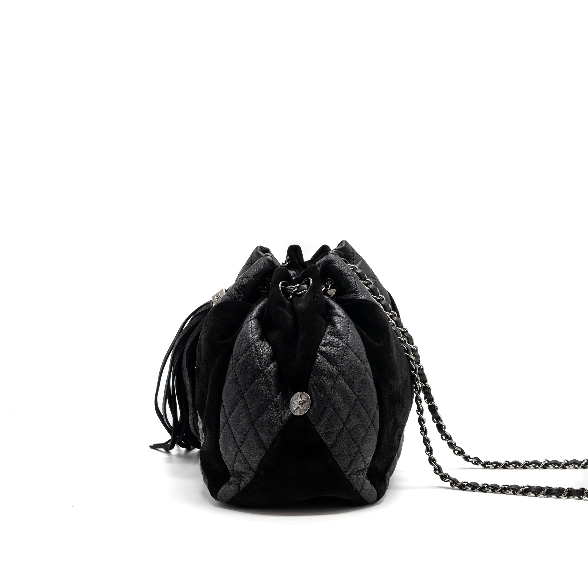 CHANEL BUCKET BAG GOATSKIN/SUE CALFSKIN BLACK SHW