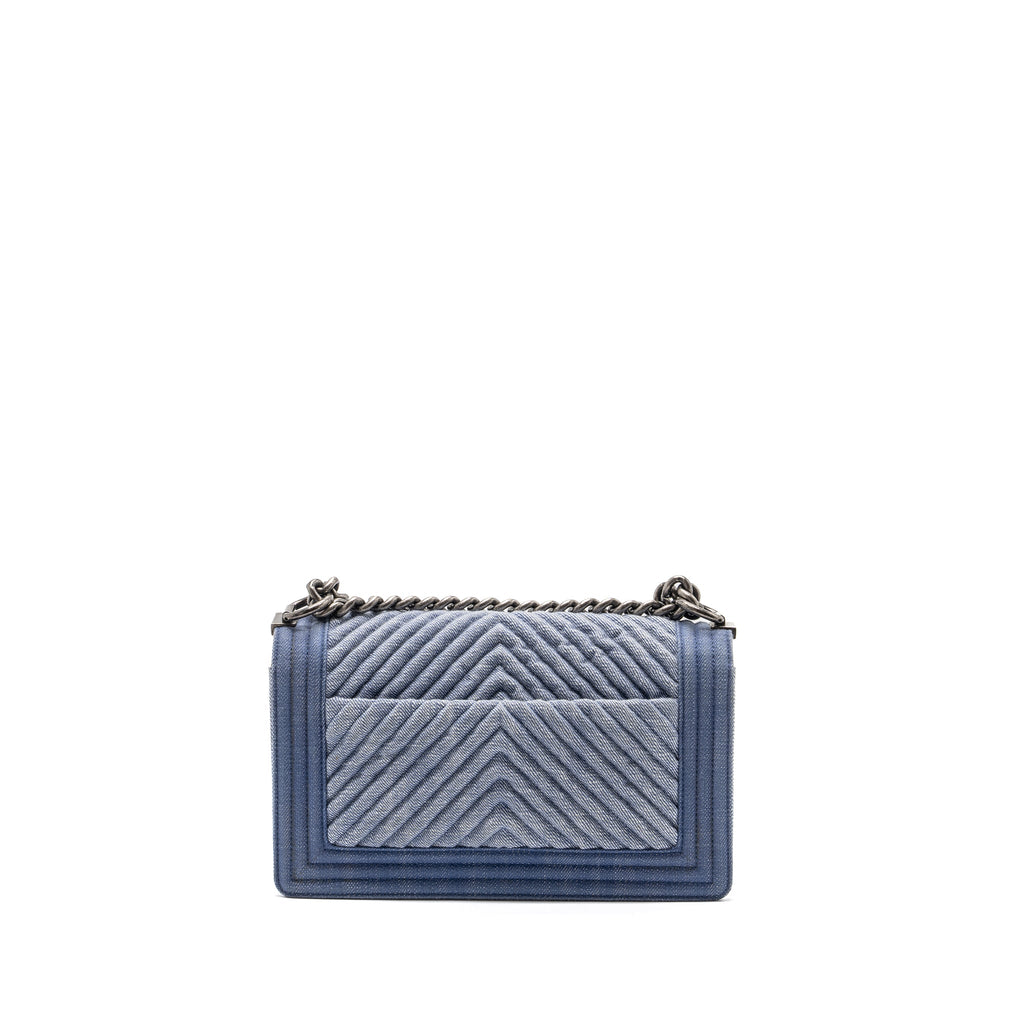 CHANEL MEDIUM BOY BAG DENIM BLUE RUTHENIUM SILVER HARDWARE