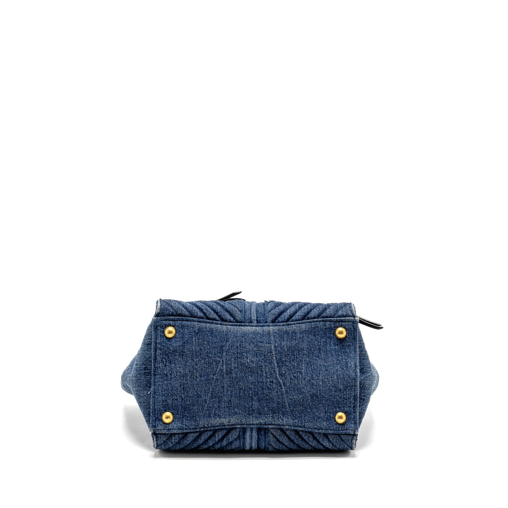 MIU MIU SMALL BIKER TOP HANDLE SATCHEL DENIM NAVY BLUE GHW