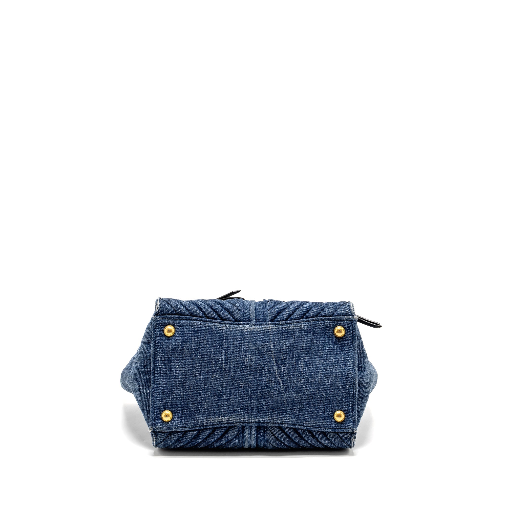 MIU MIU SMALL BIKER TOP HANDLE SATCHEL DENIM NAVY BLUE GHW