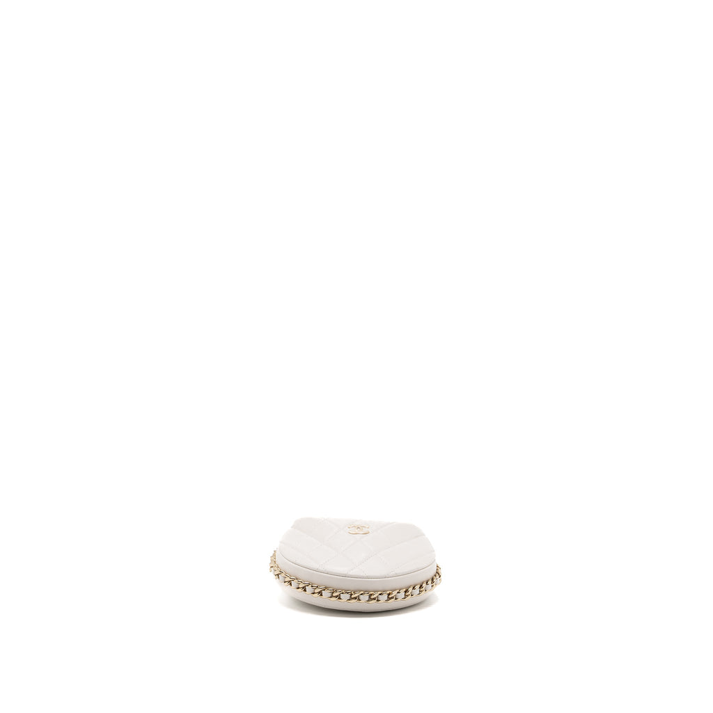 CHANEL 23C ROUND CLUTCH LAMBSKIN WHITE LGHW (MICROCHIP)