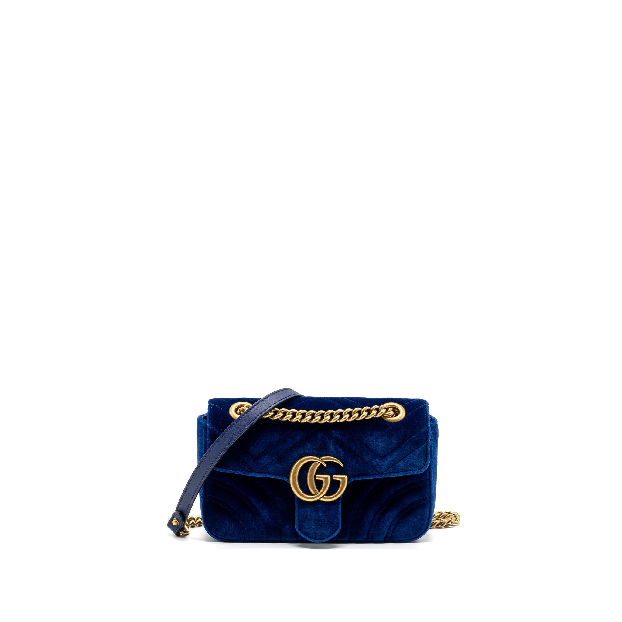 GUCCI SMALL GG MARMONT BAG VELVET BLUE GHW