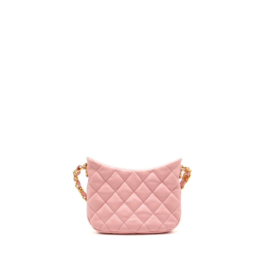 CHANEL 22K HOBO SHOULDER BAG WITH LOGO CHAIN LAMBSKIN PINK GHW (MICROCHIP)
