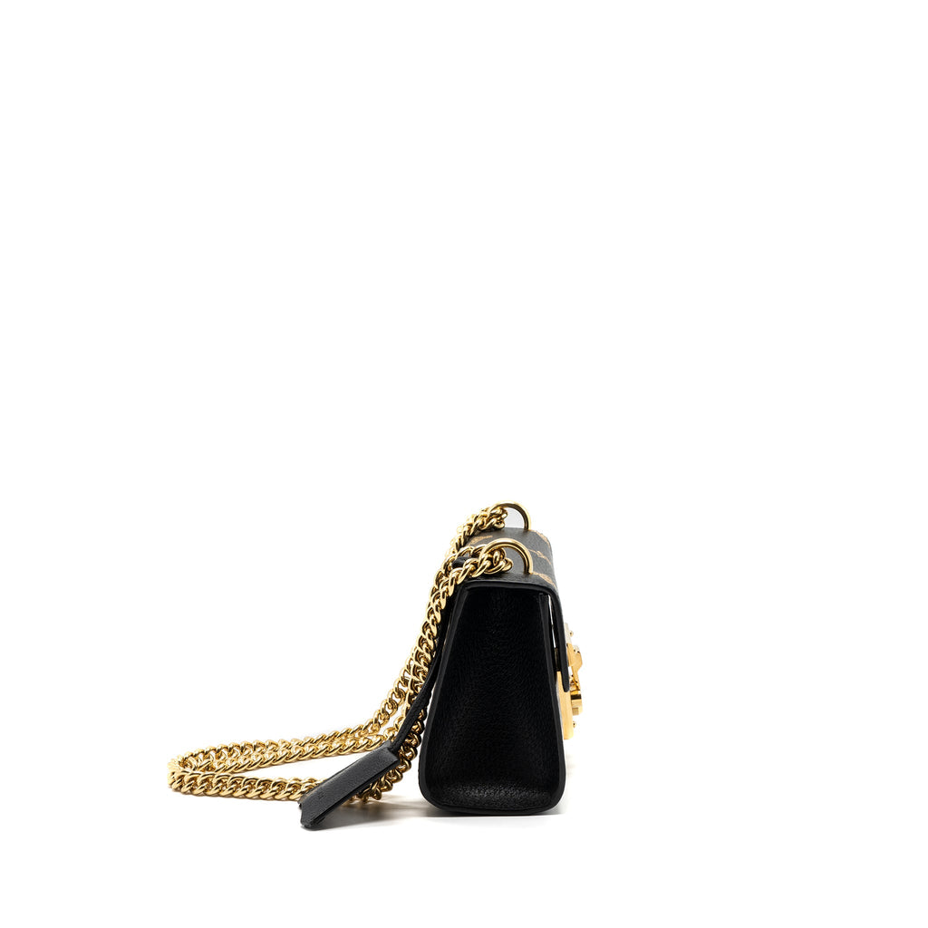 GUCCI PADLOCK CHAIN BAG BEE PRINT CALFSKIN BLACK GHW