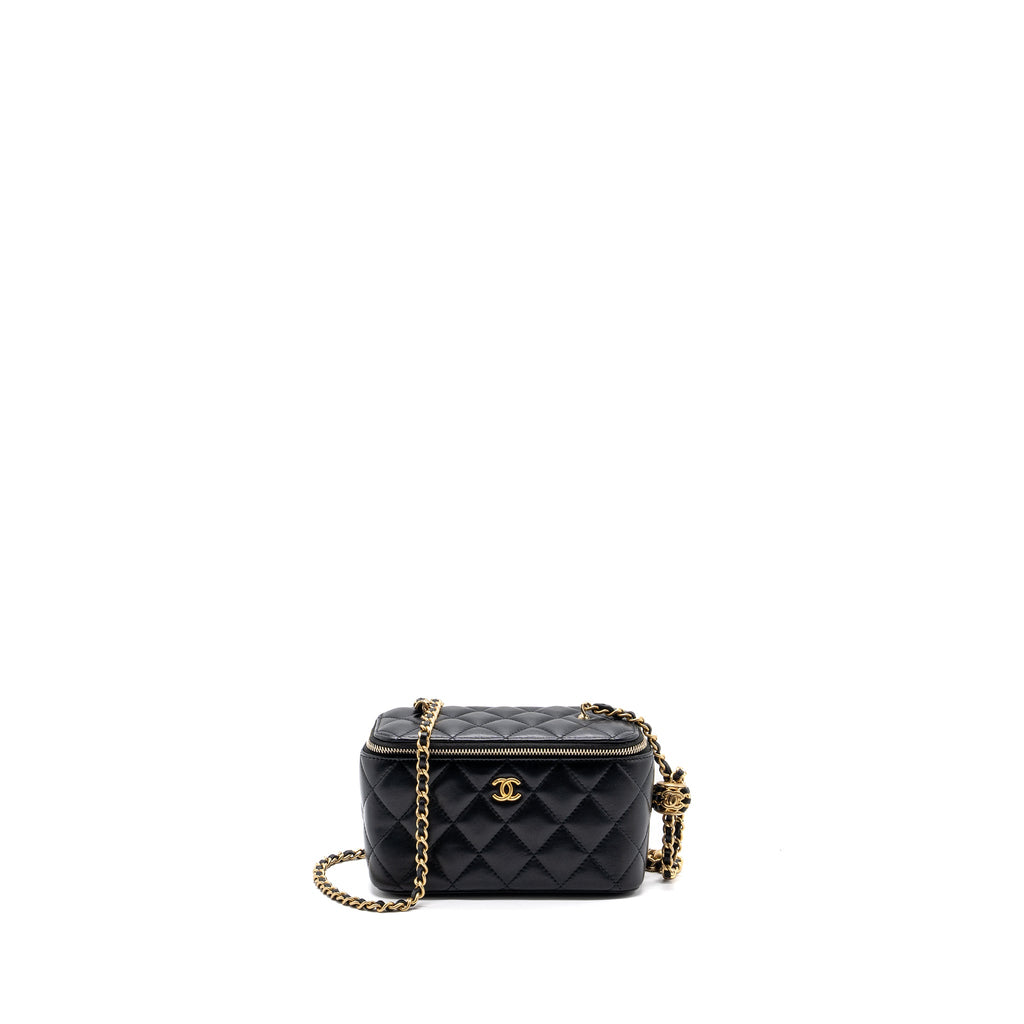 CHANEL PEARL CRUSH LONG VANITY CASE LAMBSKIN BLACK GHW