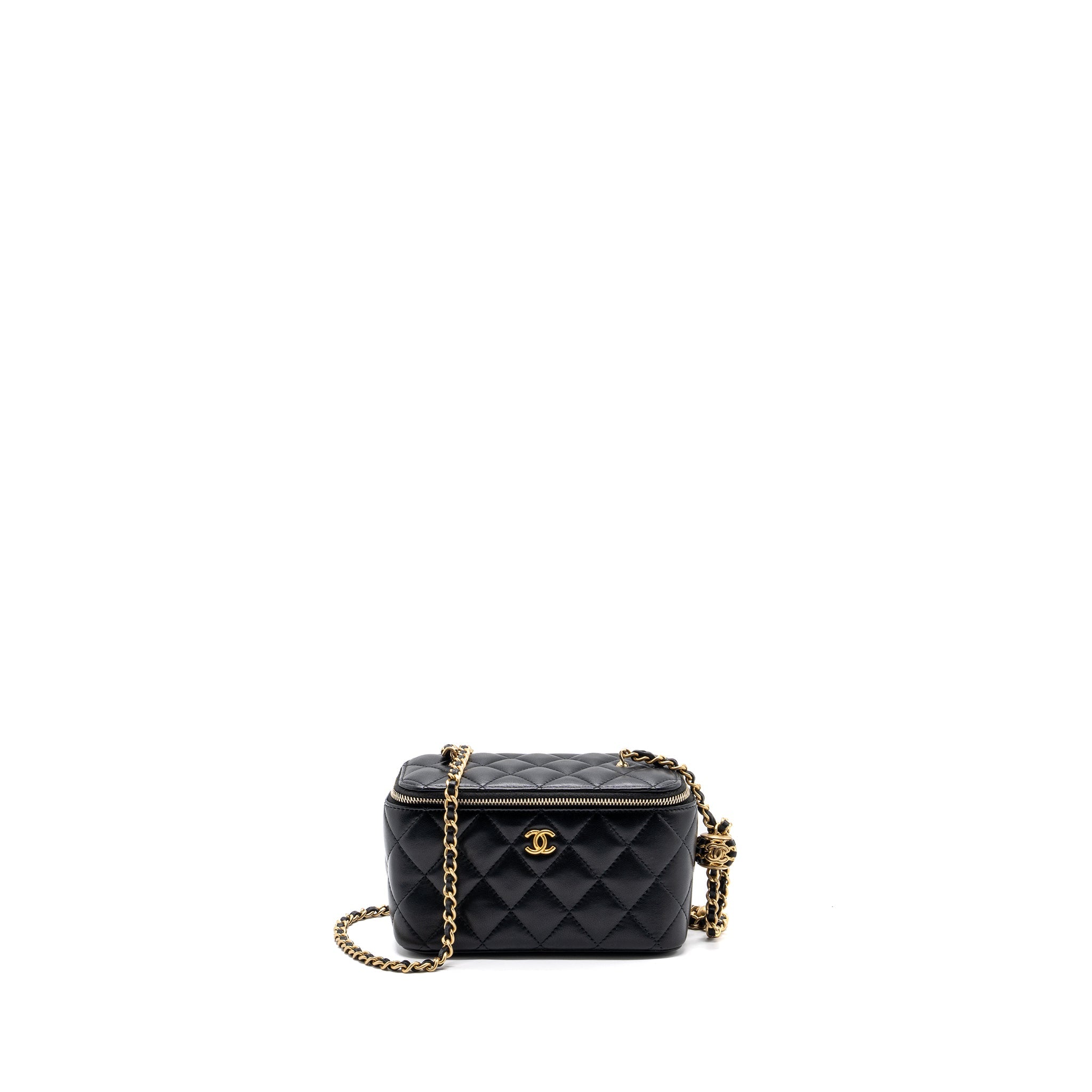 CHANEL PEARL CRUSH LONG VANITY CASE LAMBSKIN BLACK GHW