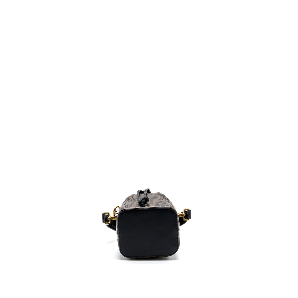 FENDI MINI MON TRESOR BUCKET BAG CALFSKIN BROWN / BLACK GHW