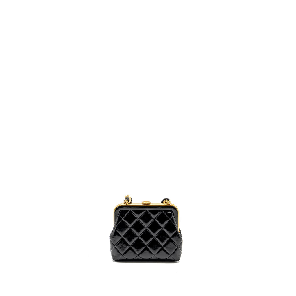 CHANEL 24A BOWKNOT CLUTCH WITH CHAIN PATENT CRUMPLED LAMBSKIN/SHINY LAMBSKIN BLACK GHW (MICROCHIP)