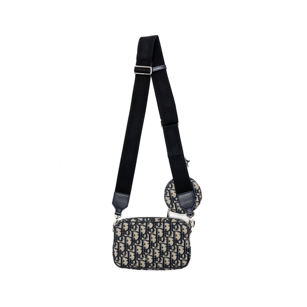 DIOR 3 IN 1 MINI ZIPPER POUCH WITH STRAP BLUE JACQUARD SHW