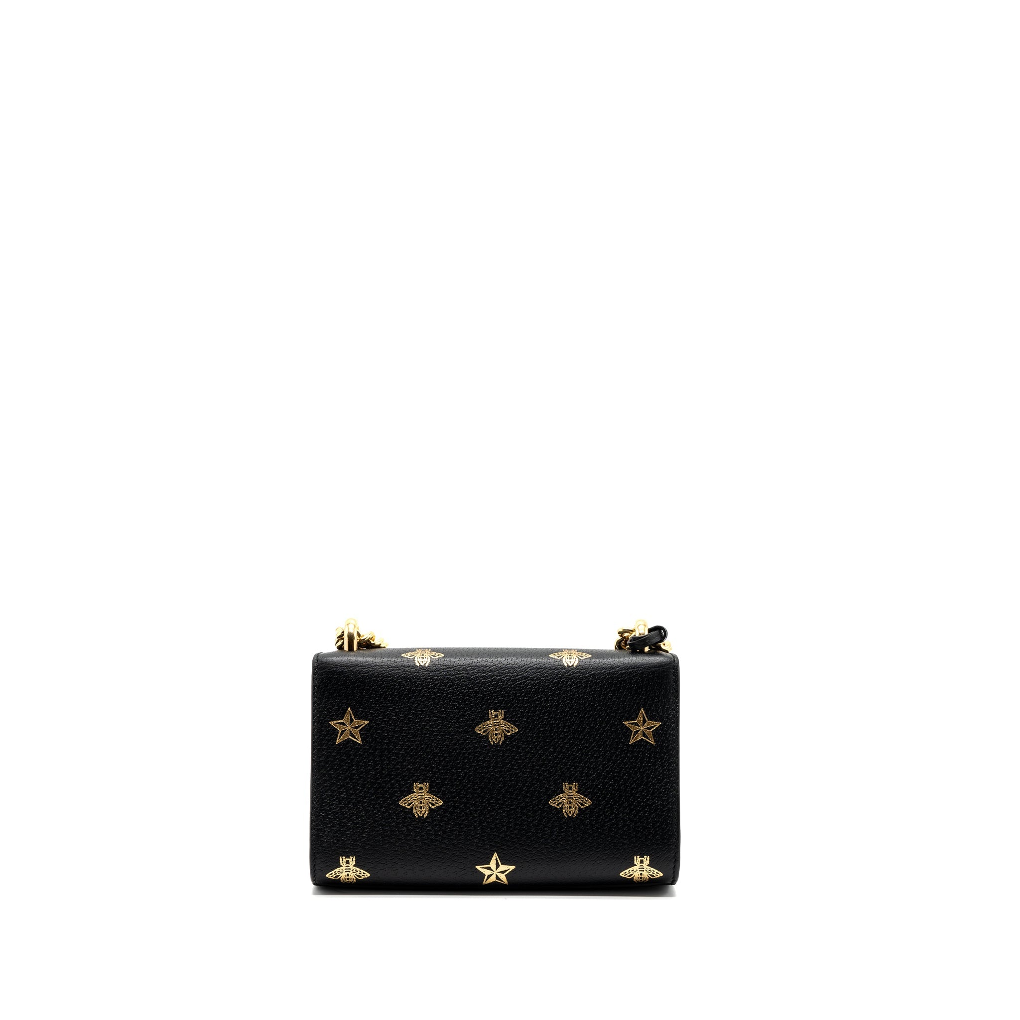 GUCCI PADLOCK CHAIN BAG BEE PRINT CALFSKIN BLACK GHW