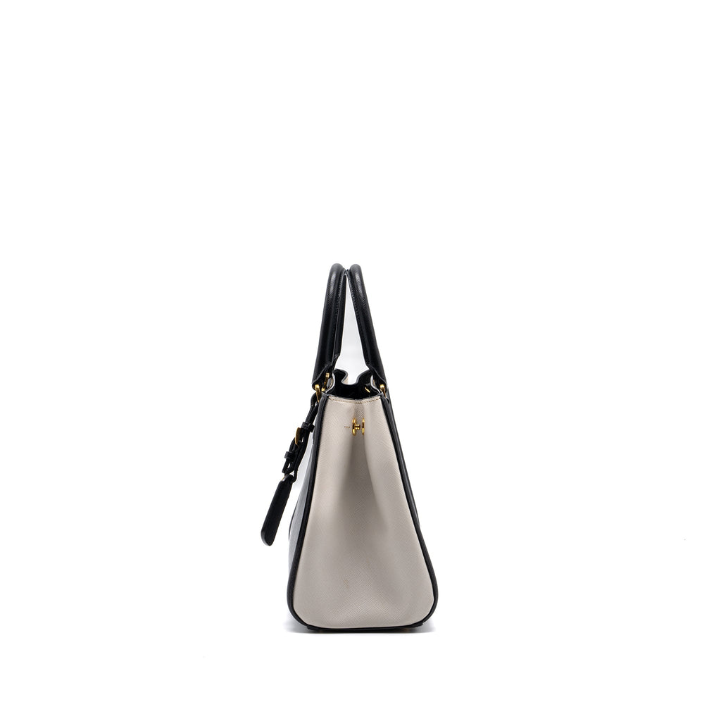 PRADA TOTE BAG SAFFIANO CALFSKIN BLACK / WHITE GHW