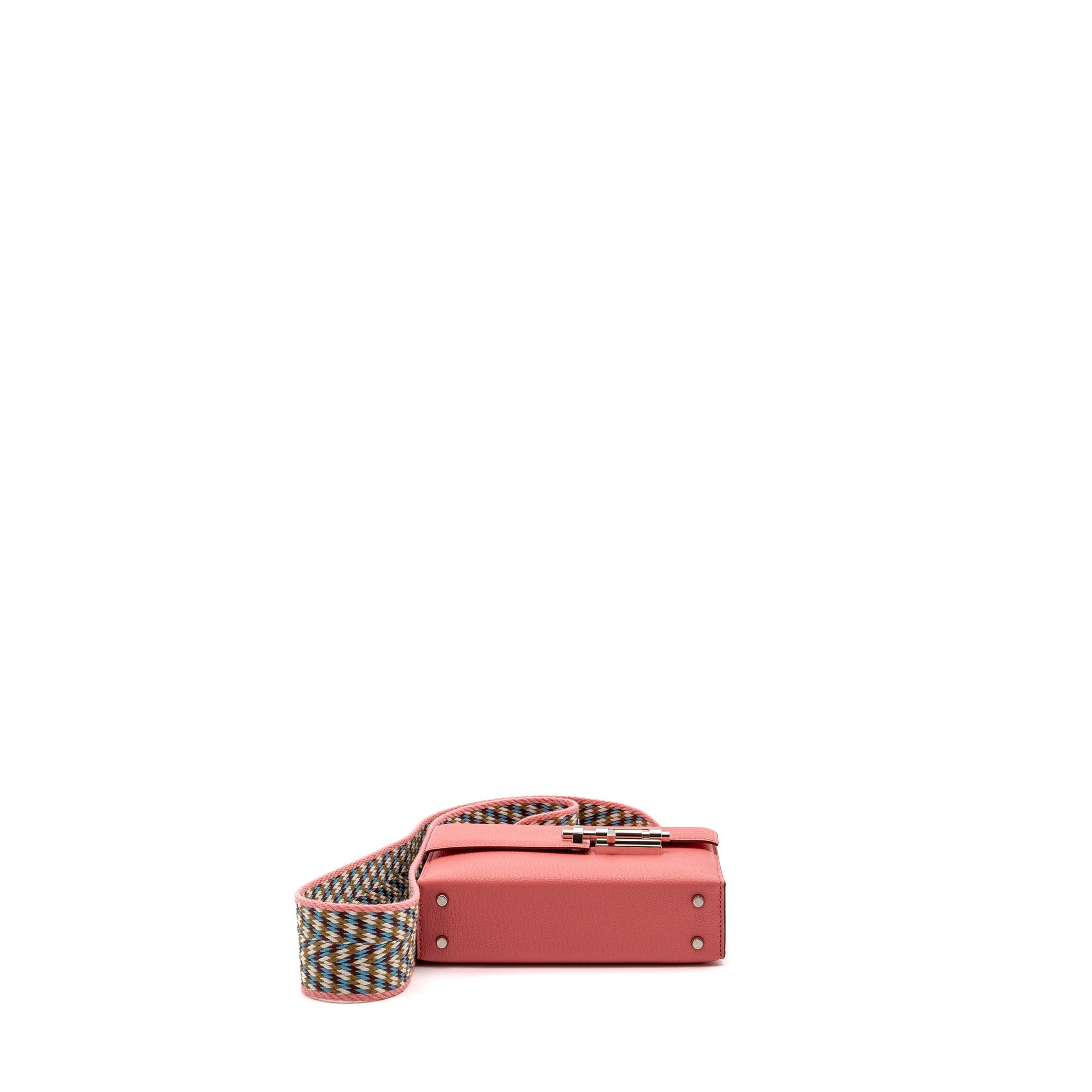 HERMES MINI VERROU CHEVRE MYSORE ROSE ETE MULTICOLOR STRAP SHW