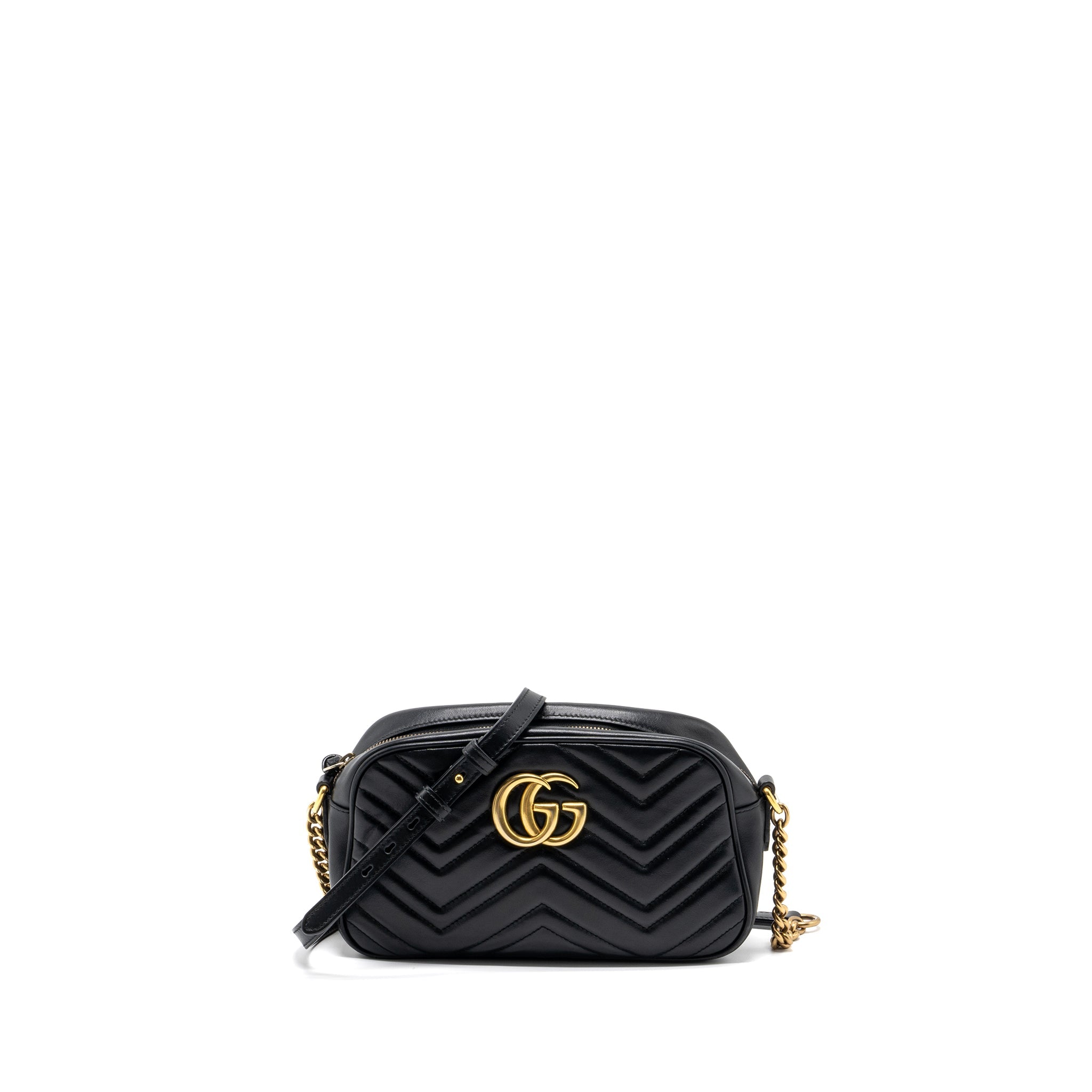 GUCCI GG MARMONT SMALL MATELASSE SHOULDER BAG CALFSKIN BLACK GHW