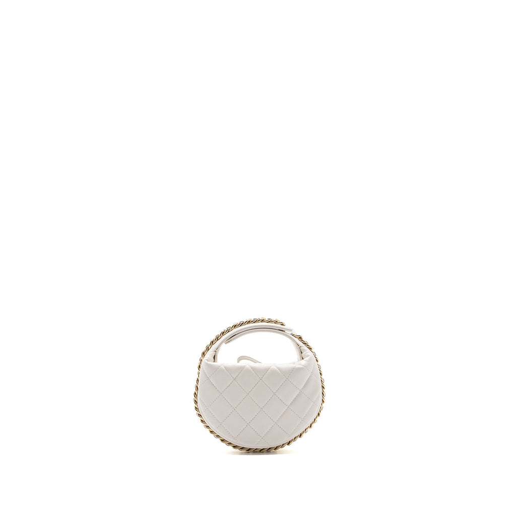 CHANEL 23C ROUND CLUTCH LAMBSKIN WHITE LGHW (MICROCHIP)