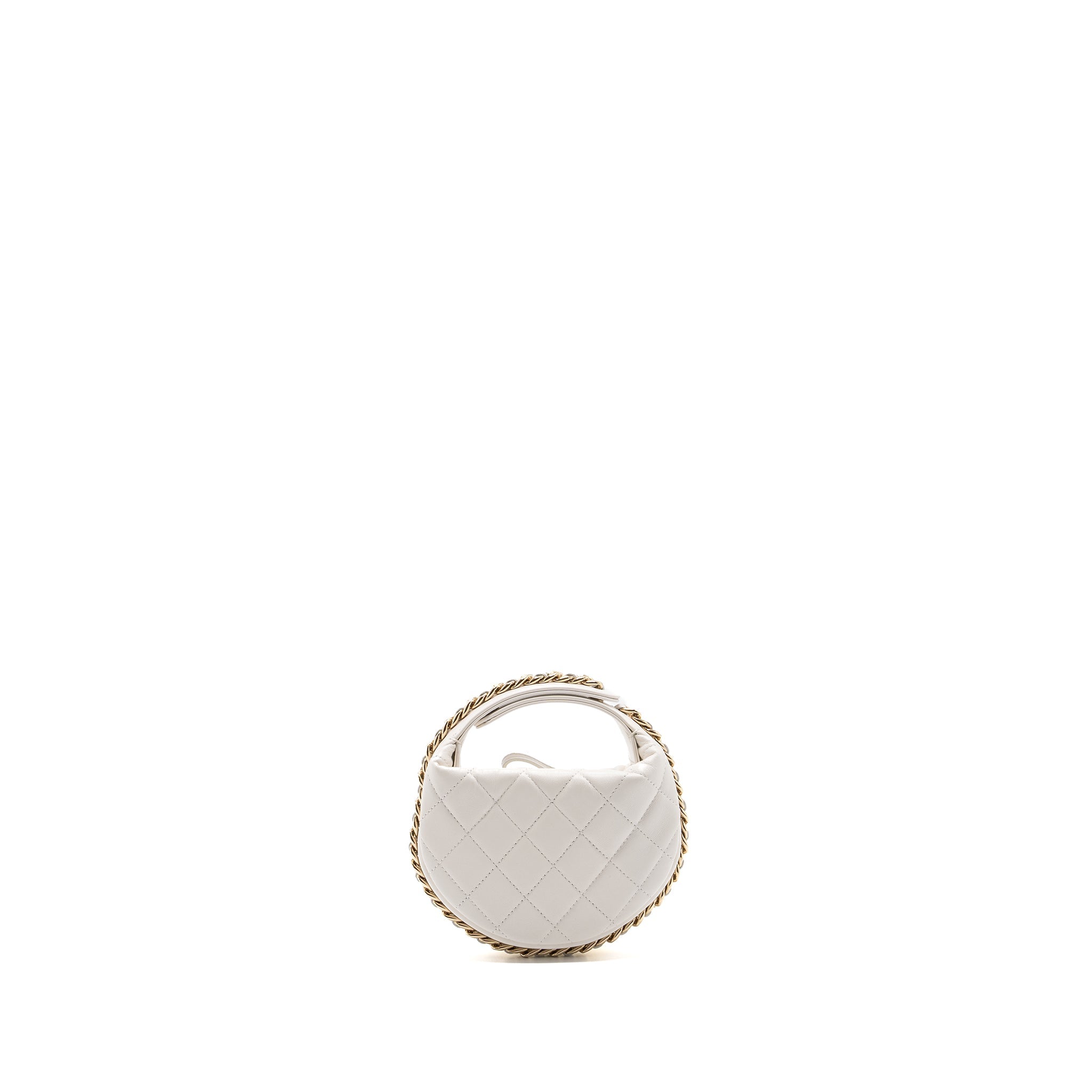 CHANEL 23C ROUND CLUTCH LAMBSKIN WHITE LGHW (MICROCHIP)