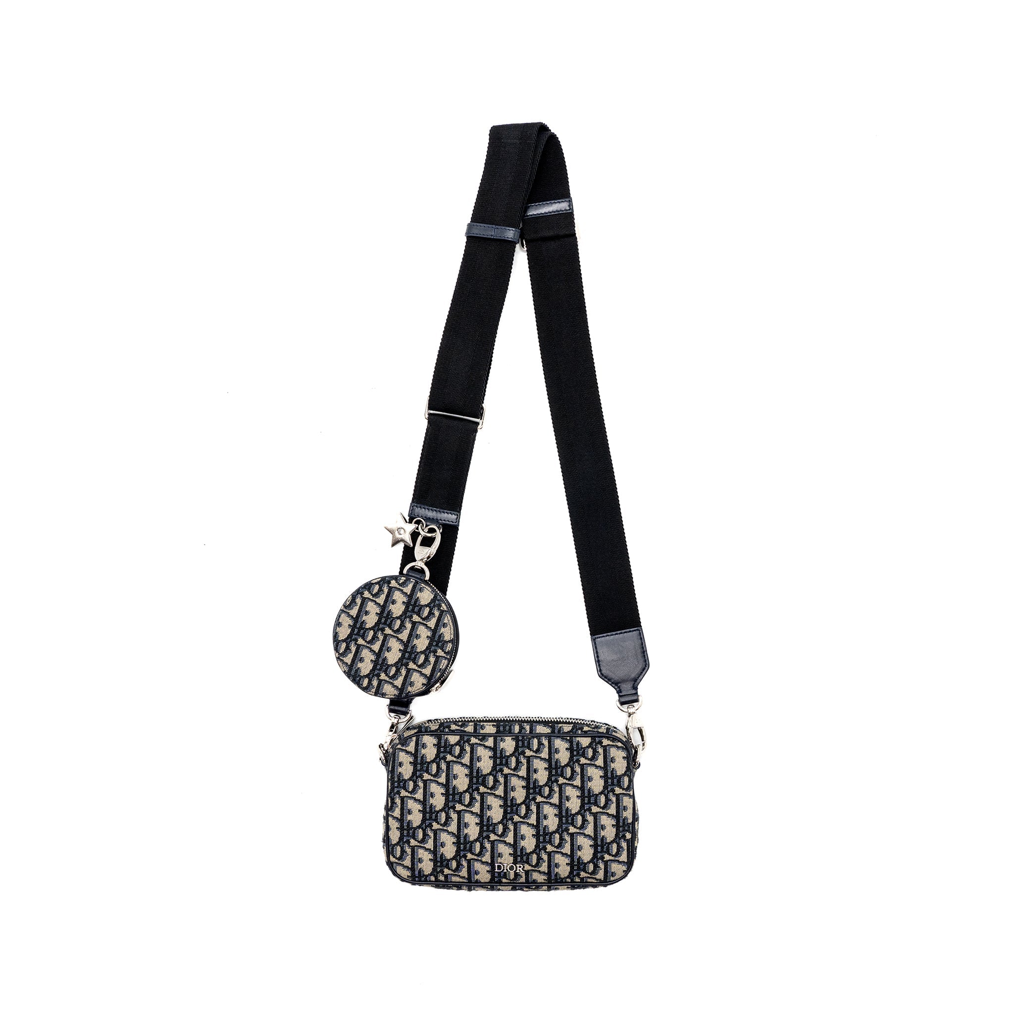 DIOR 3 IN 1 MINI ZIPPER POUCH WITH STRAP BLUE JACQUARD SHW