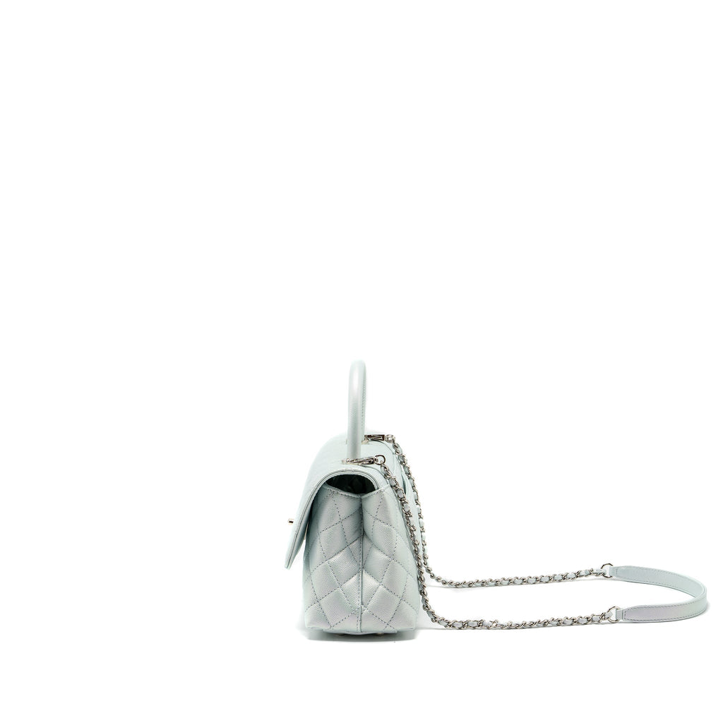 CHANEL SMALL COCO HANDLE CAVIAR IRIDESCENT LIGHT BLUE MULTICOLOUR HARDWARE (MICROCHIP)