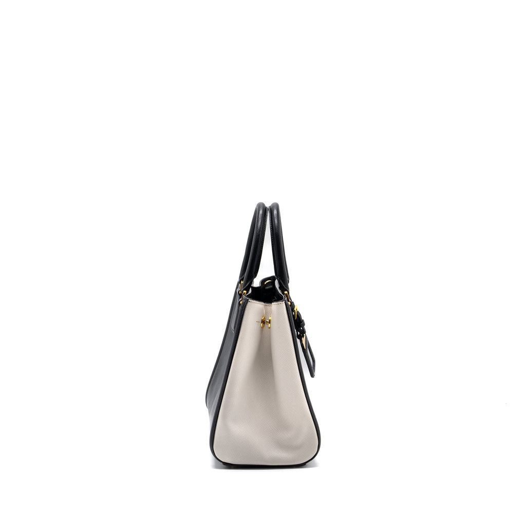 PRADA TOTE BAG SAFFIANO CALFSKIN BLACK / WHITE GHW