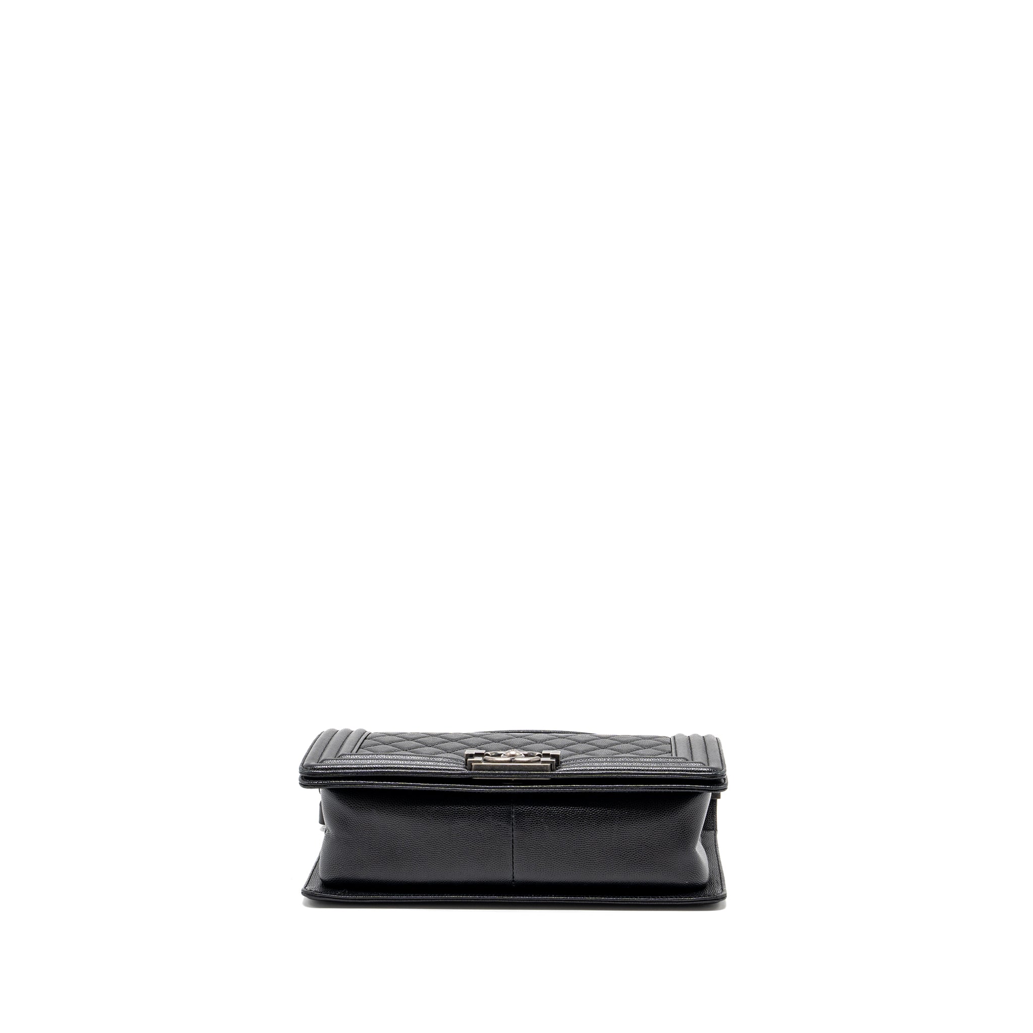 CHANEL MEDIUM BOY BAG CAVIAR BLACK RUTHENIUM HARDWARE