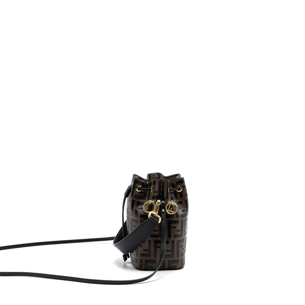 FENDI MINI MON TRESOR BUCKET BAG CALFSKIN BROWN / BLACK GHW