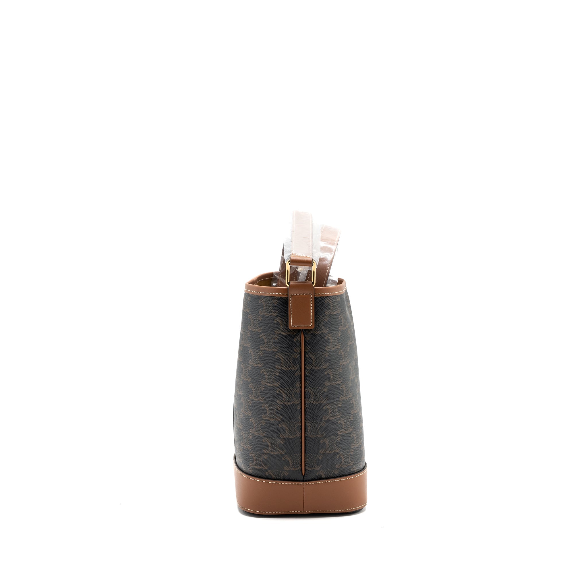 CELINE SMALL BUCKET IN TRIOMPHE CANVAS AND CALFSKIN TAN GHW