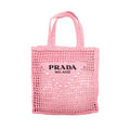 PRADA CROCHET TOTE BAG RAFFIA PINK