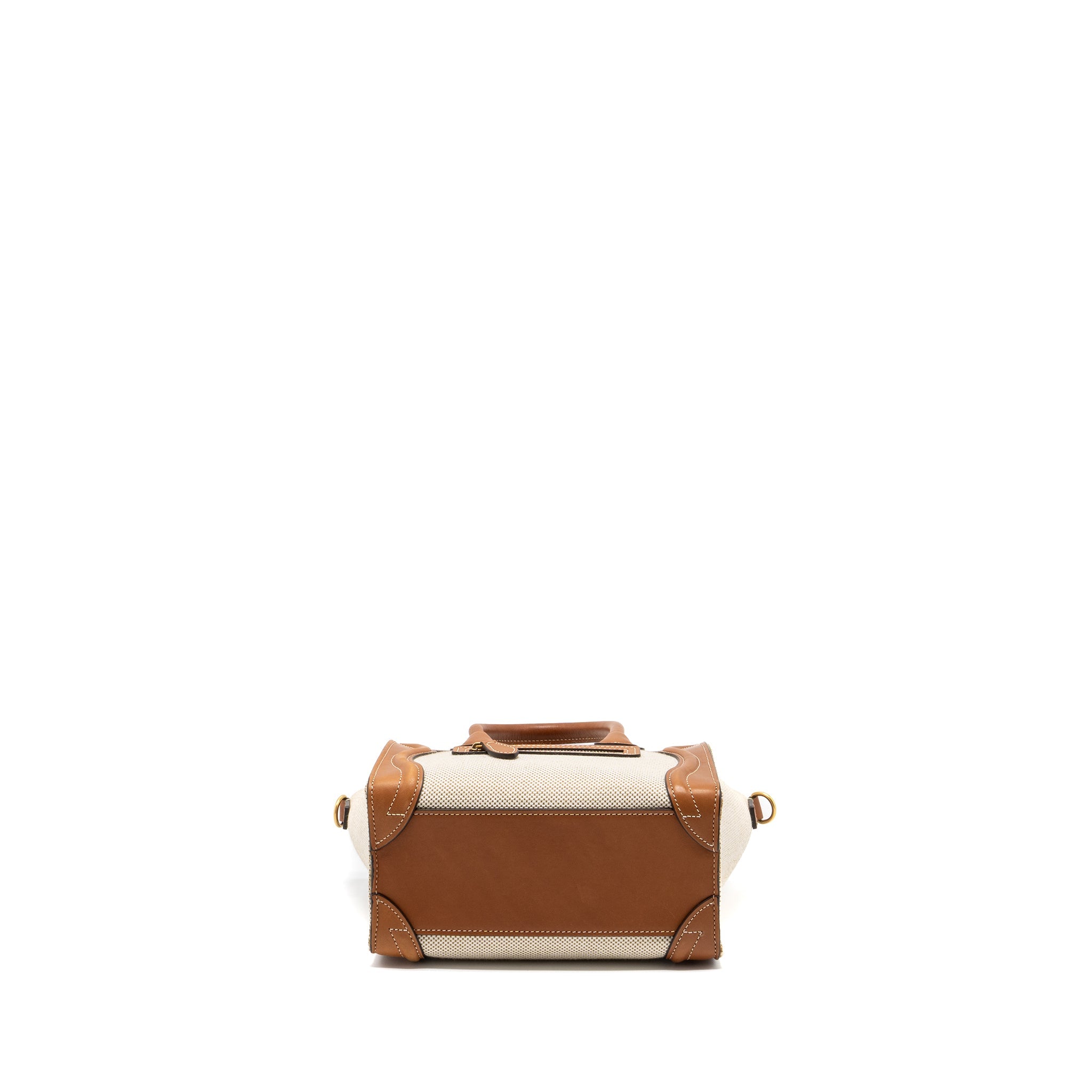 CELINE NANO LUGGAGE BAG CANVAS/LEATHER TAN/WHITE GHW