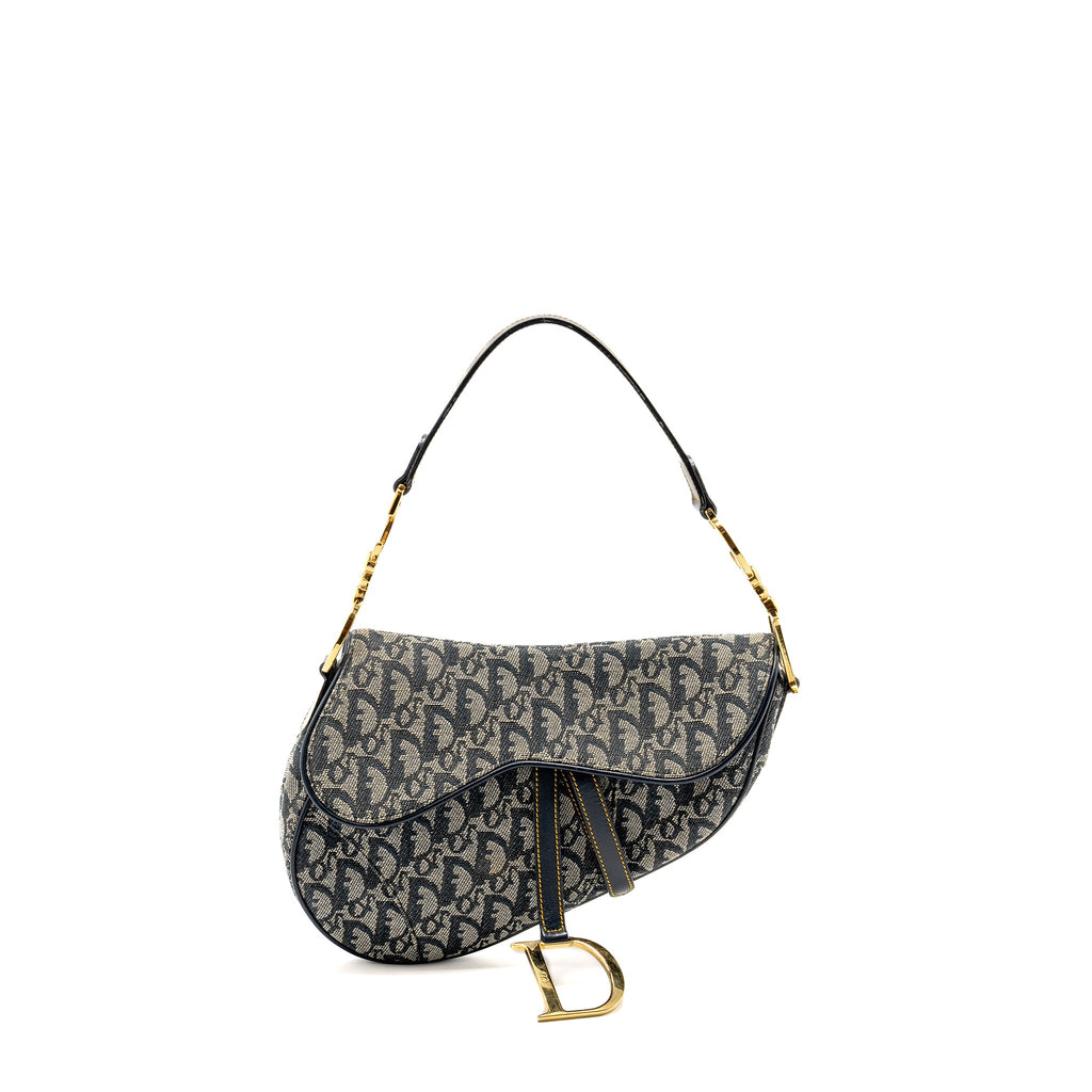 DIOR VINTAGE SADDLE BAG CANVAS / LEATHER BLUE/MULTICOLOUR GHW