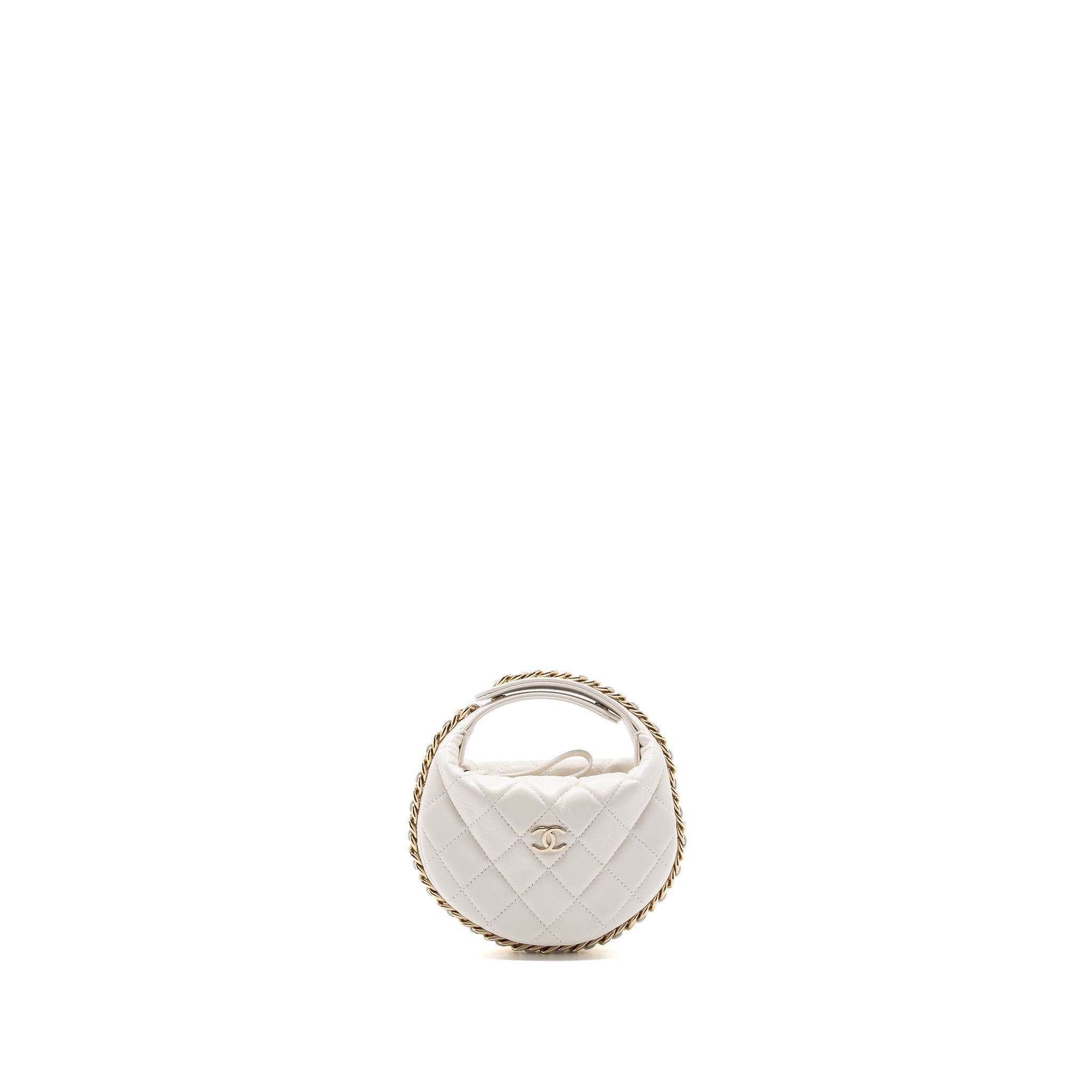 CHANEL 23C ROUND CLUTCH LAMBSKIN WHITE LGHW (MICROCHIP)