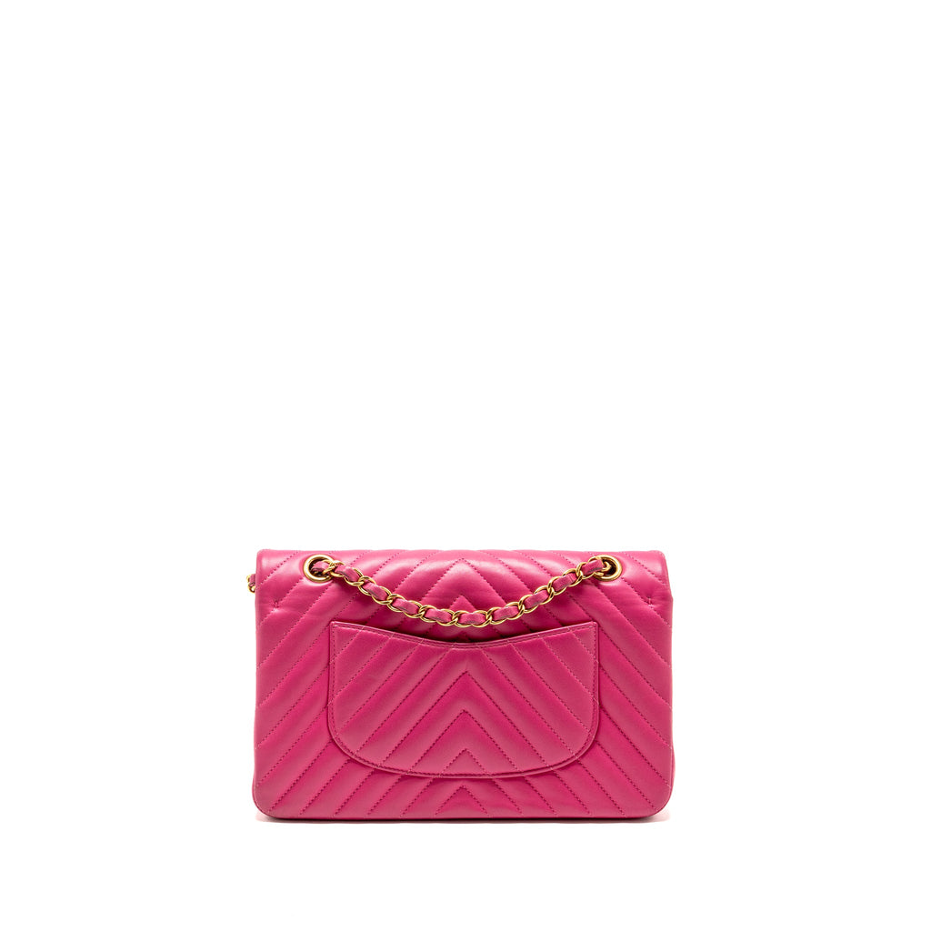 CHANEL MEDIUM CHEVRON CLASSIC DOUBLE FLAP BAG LAMBSKIN PINK GHW