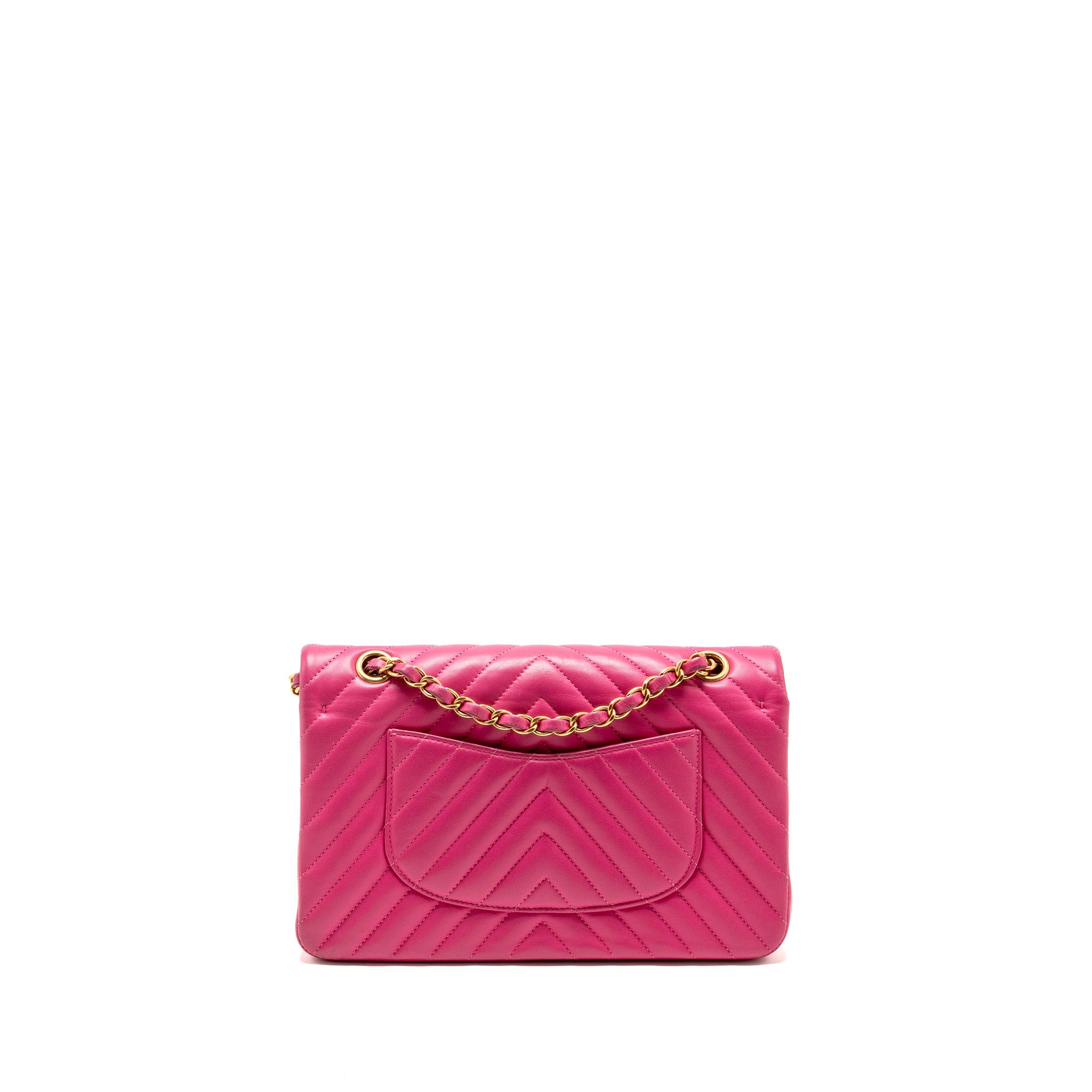 CHANEL MEDIUM CHEVRON CLASSIC DOUBLE FLAP BAG LAMBSKIN PINK GHW