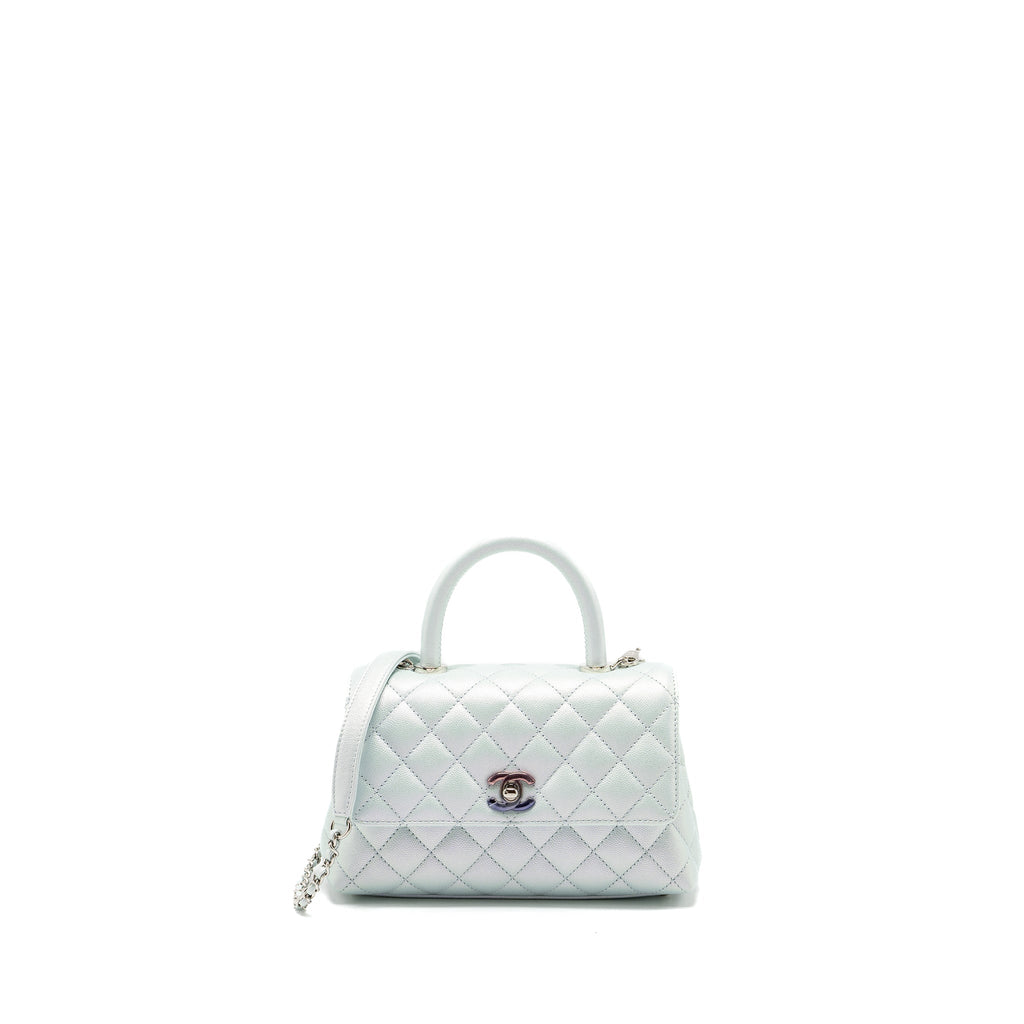 CHANEL SMALL COCO HANDLE CAVIAR IRIDESCENT LIGHT BLUE MULTICOLOUR HARDWARE (MICROCHIP)