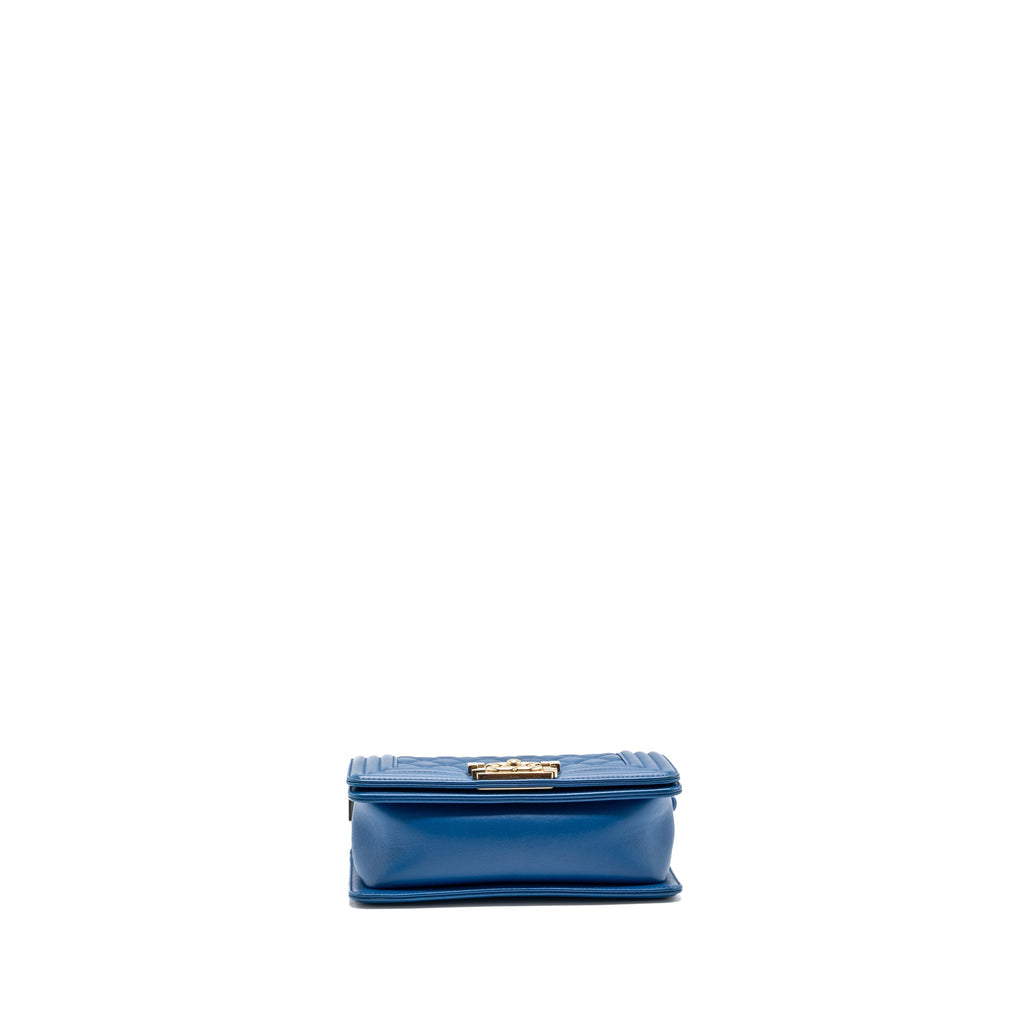 CHANEL SMALL BOY BAG CALFSKIN BLUE LGHW