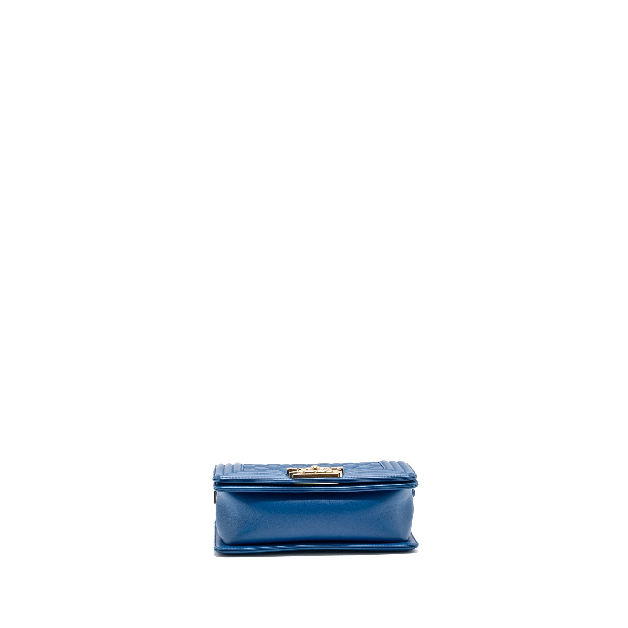 CHANEL SMALL BOY BAG CALFSKIN BLUE LGHW