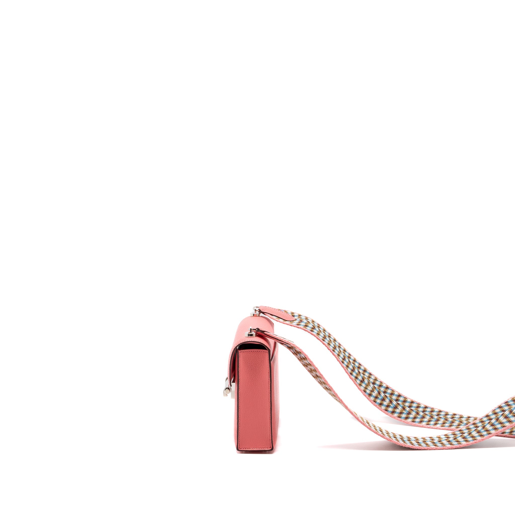HERMES MINI VERROU CHEVRE MYSORE ROSE ETE MULTICOLOR STRAP SHW