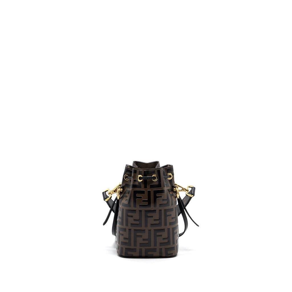 FENDI MINI MON TRESOR BUCKET BAG CALFSKIN BROWN / BLACK GHW