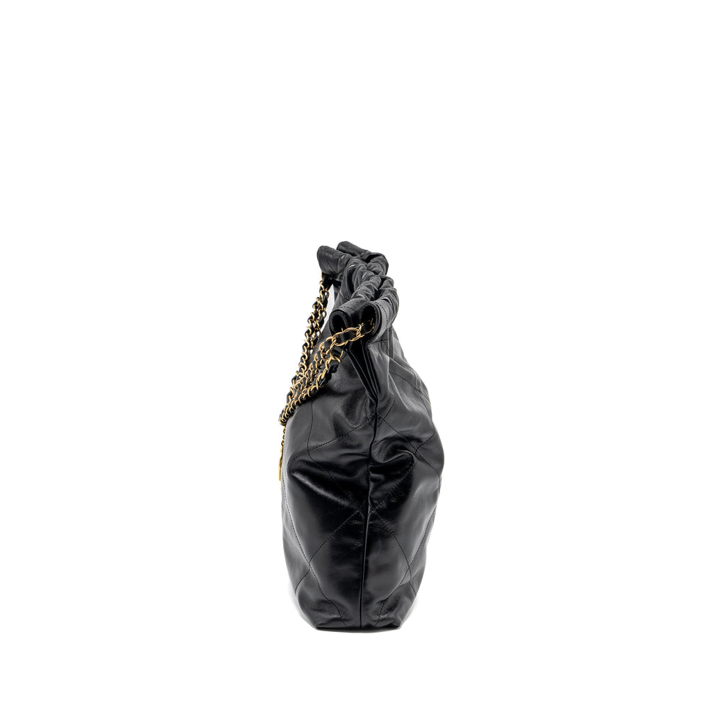 CHANEL MEDIUM 22 BAG SHINY CALFSKIN BLACK GHW (MICROCHIP)