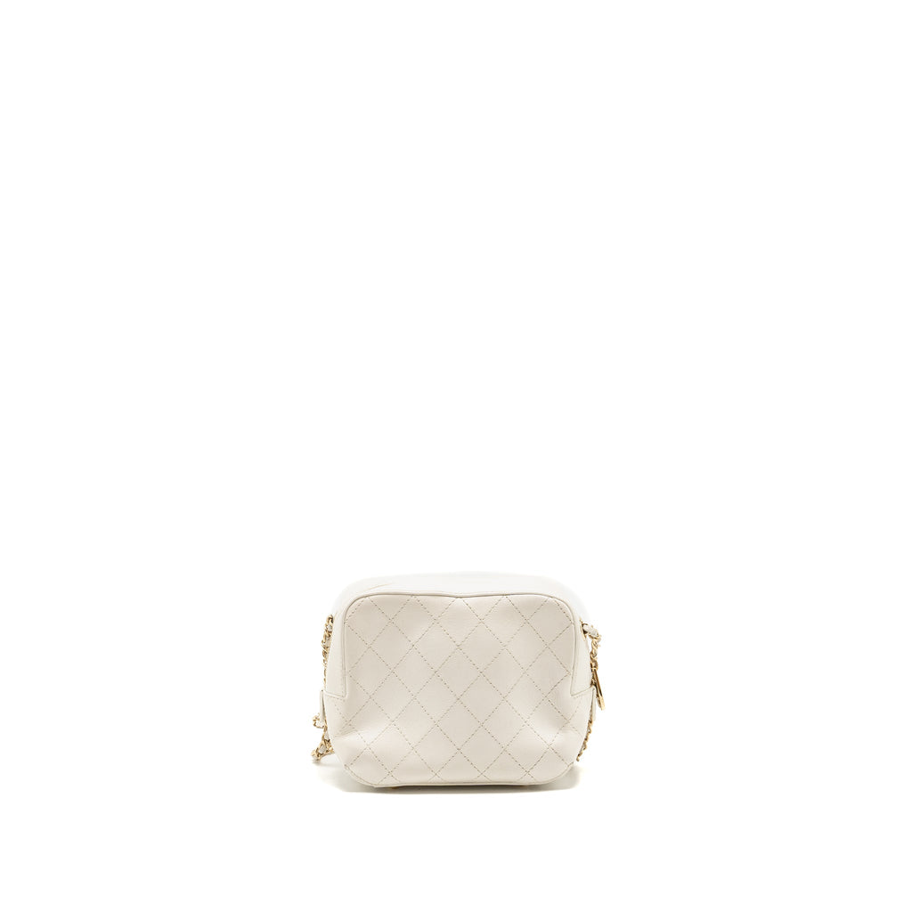 CHANEL MINI CAMERA BAG WITH CHAIN CALFSKIN WHITE LGHW