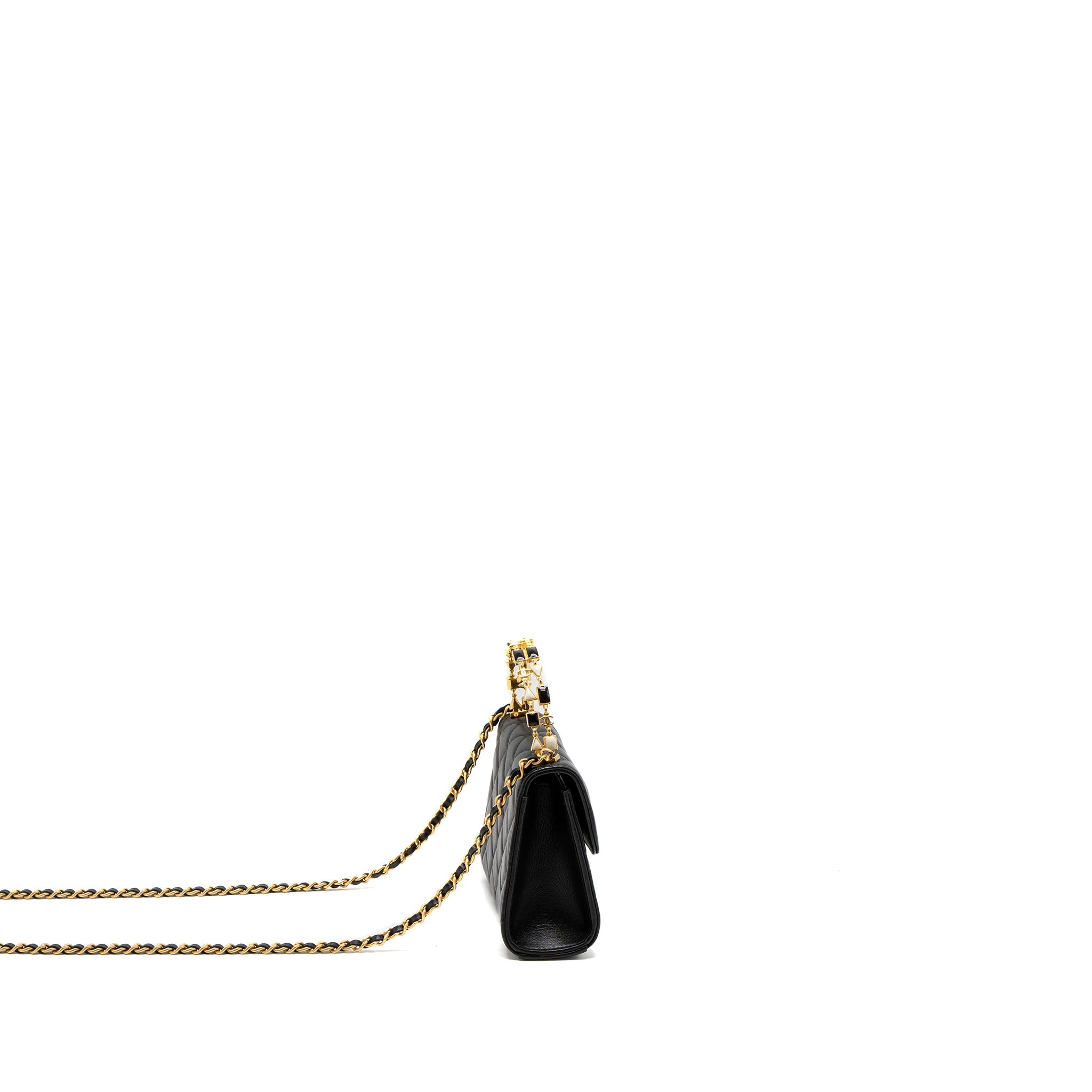 CHANEL 22B FLAP BAG ENAMEL TOP HANDLE LAMBSKIN BLACK BRUSHED GHW (MICROCHIP)