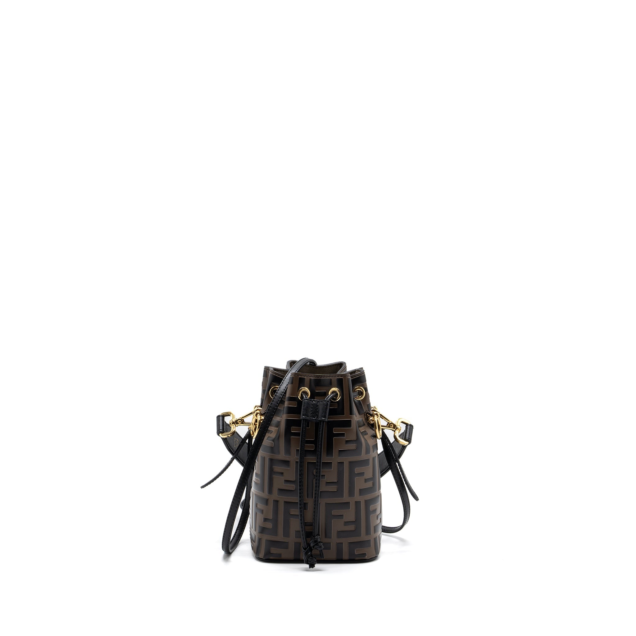 FENDI MINI MON TRESOR BUCKET BAG CALFSKIN BROWN / BLACK GHW