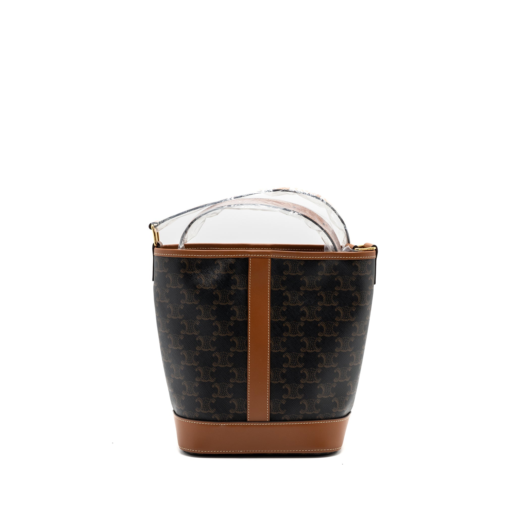 CELINE SMALL BUCKET IN TRIOMPHE CANVAS AND CALFSKIN TAN GHW