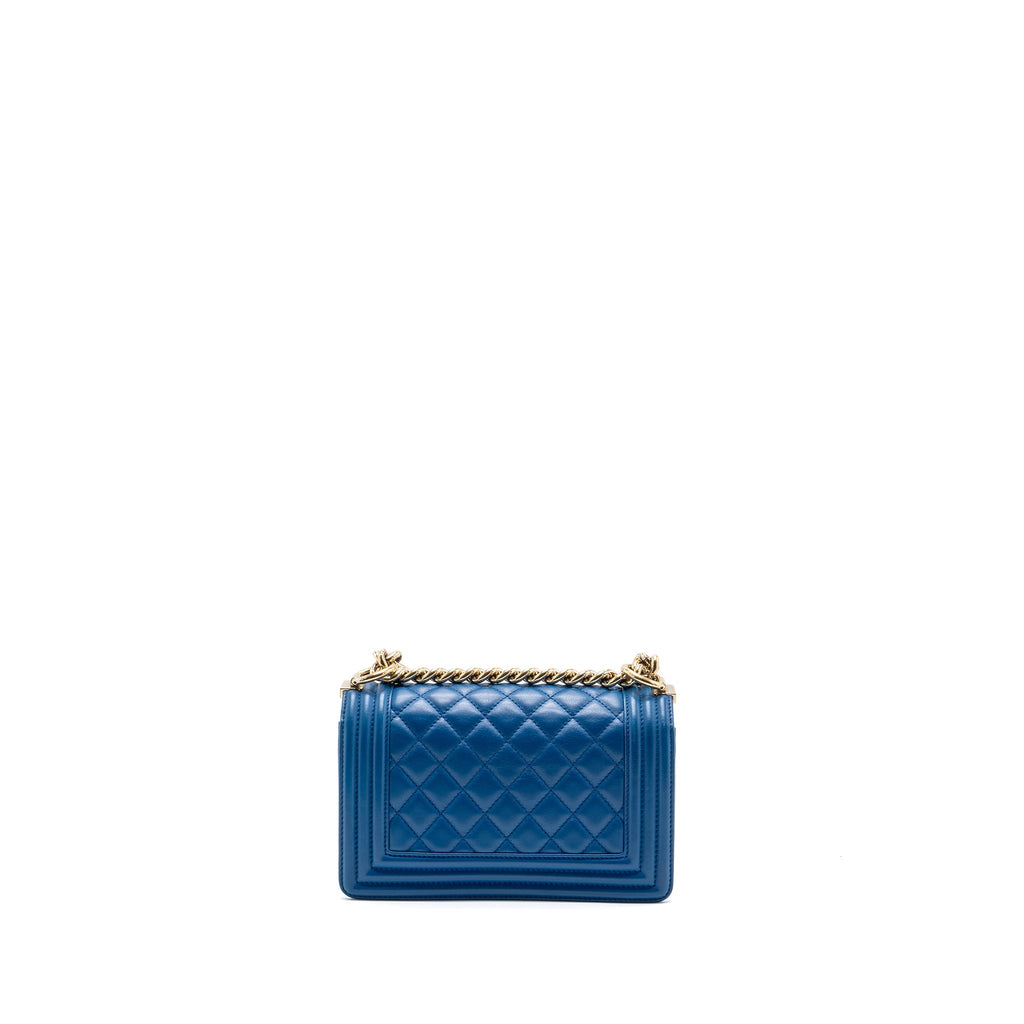 CHANEL SMALL BOY BAG CALFSKIN BLUE LGHW