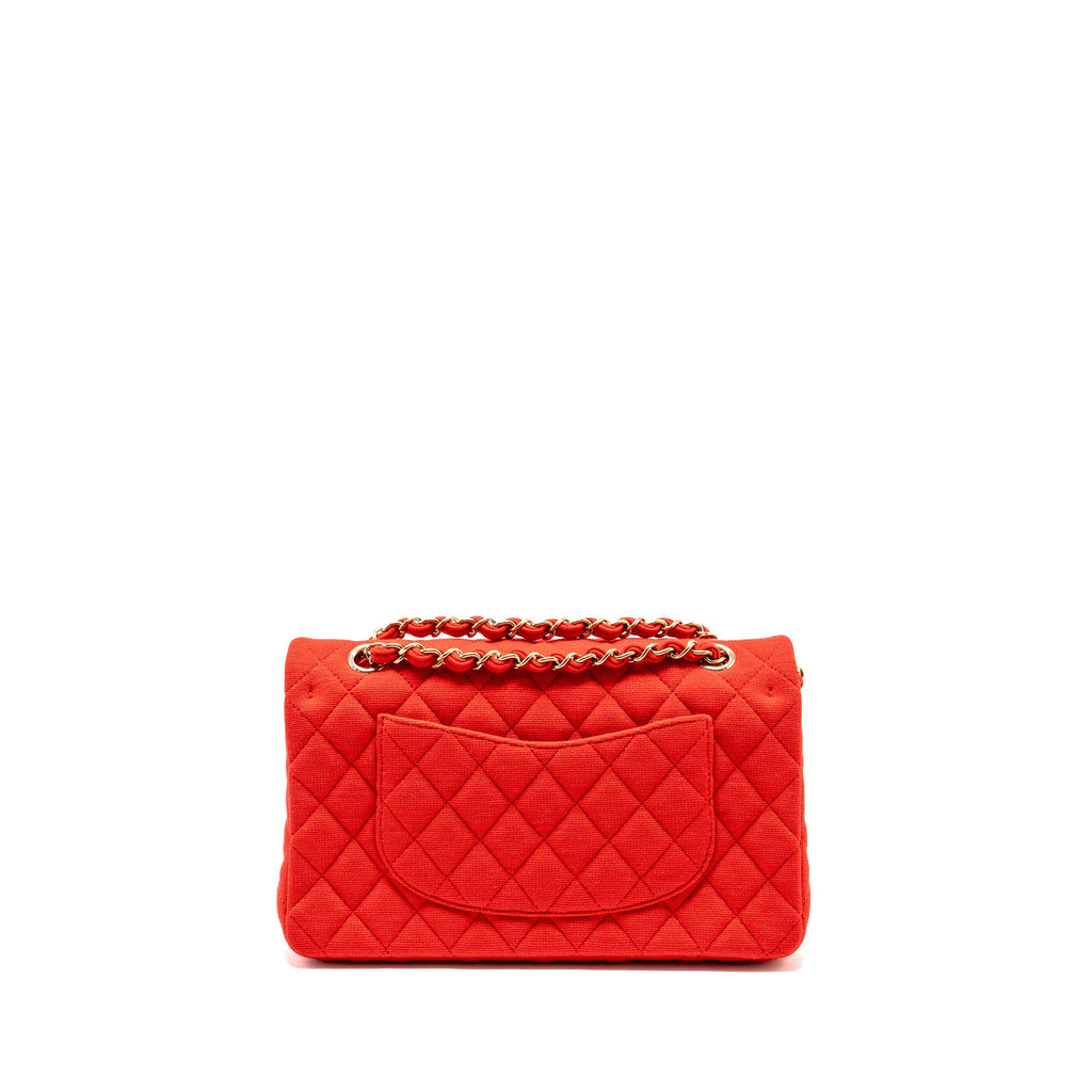 CHANEL MEDIUM CLASSIC DOUBLE FLAP BAG FABRIC RED /PINK LGHW (MICROCHIP)