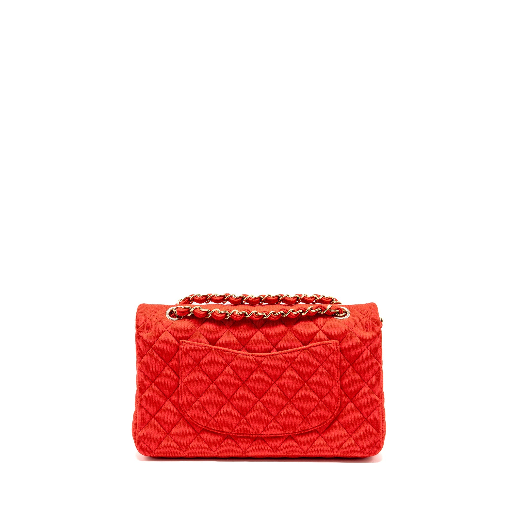 CHANEL MEDIUM CLASSIC DOUBLE FLAP BAG FABRIC RED /PINK LGHW (MICROCHIP)