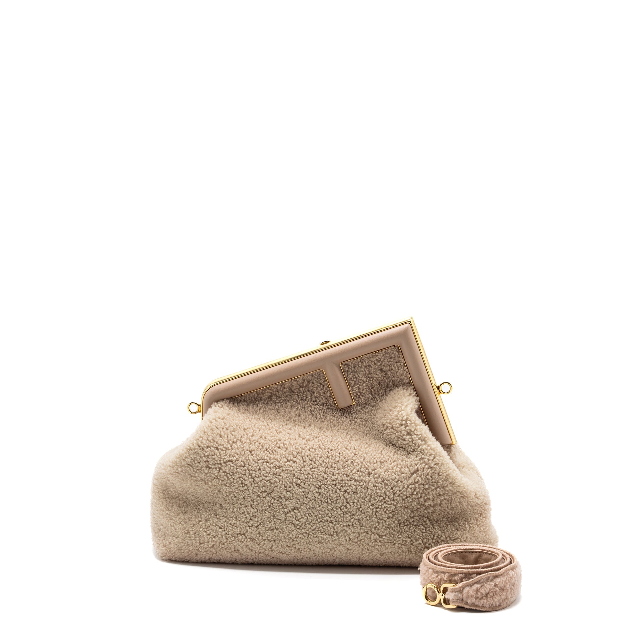 FENDI FIRST MEDIUM LAMBSKIN /SHEARLING LIGHT BEIGE GHW